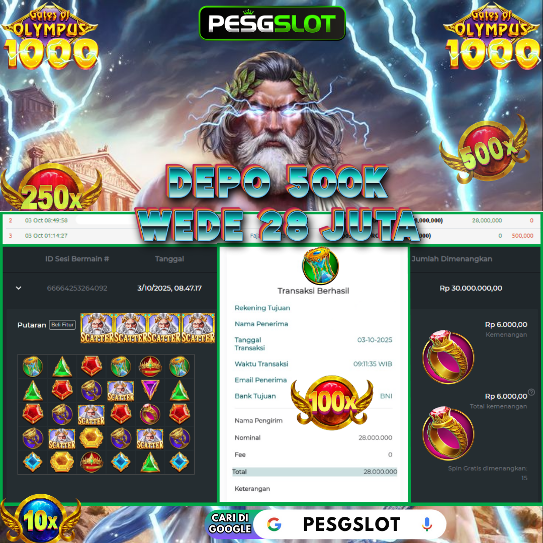 Bukti Kemenangan 3 Oktober 2025 Di PESGSLOT WD 28 JUTA