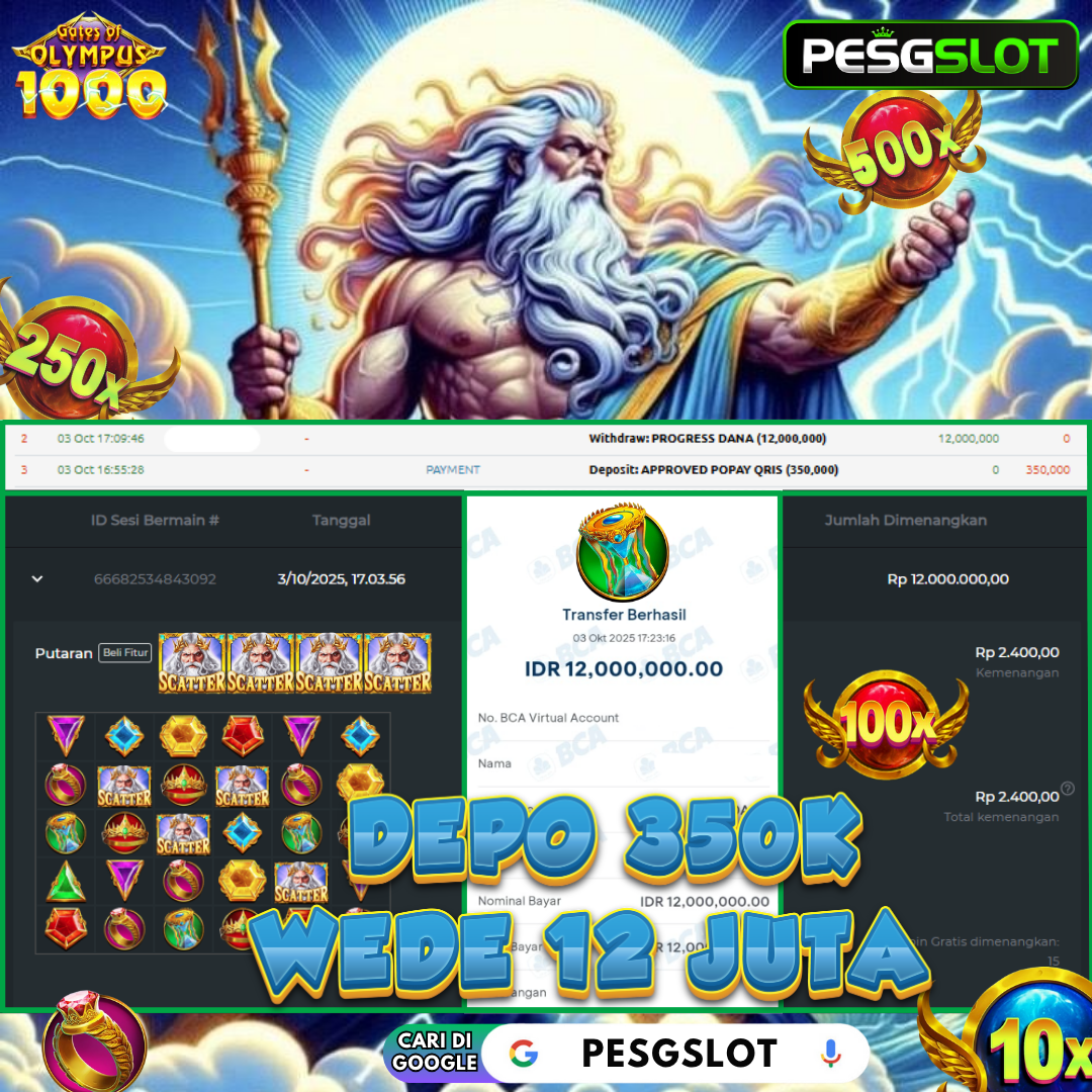 Bukti Kemenangan 3 Oktober 2025 Di PESGSLOT WD 12 JUTA